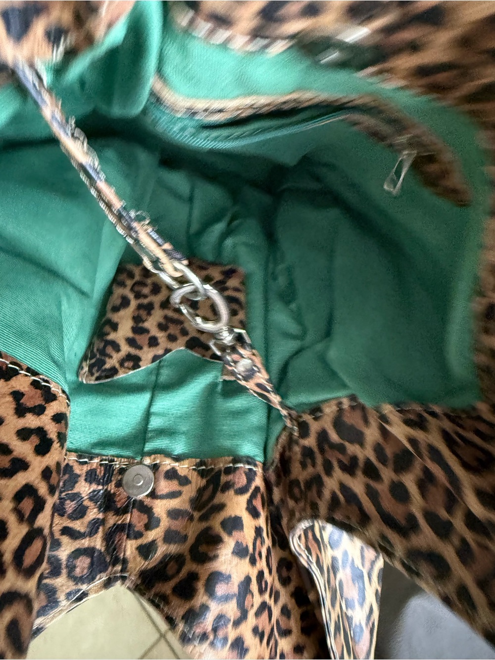 Leather Leopard Print Hobo Bag - Brown Leopard Shoulder Tote - Picture 4 of 5
